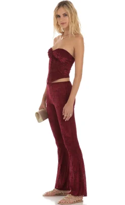 LUCY IN THE SKY Two-Piece Sets|Pants^Velvet Mesh Two Piece Set In Maroon