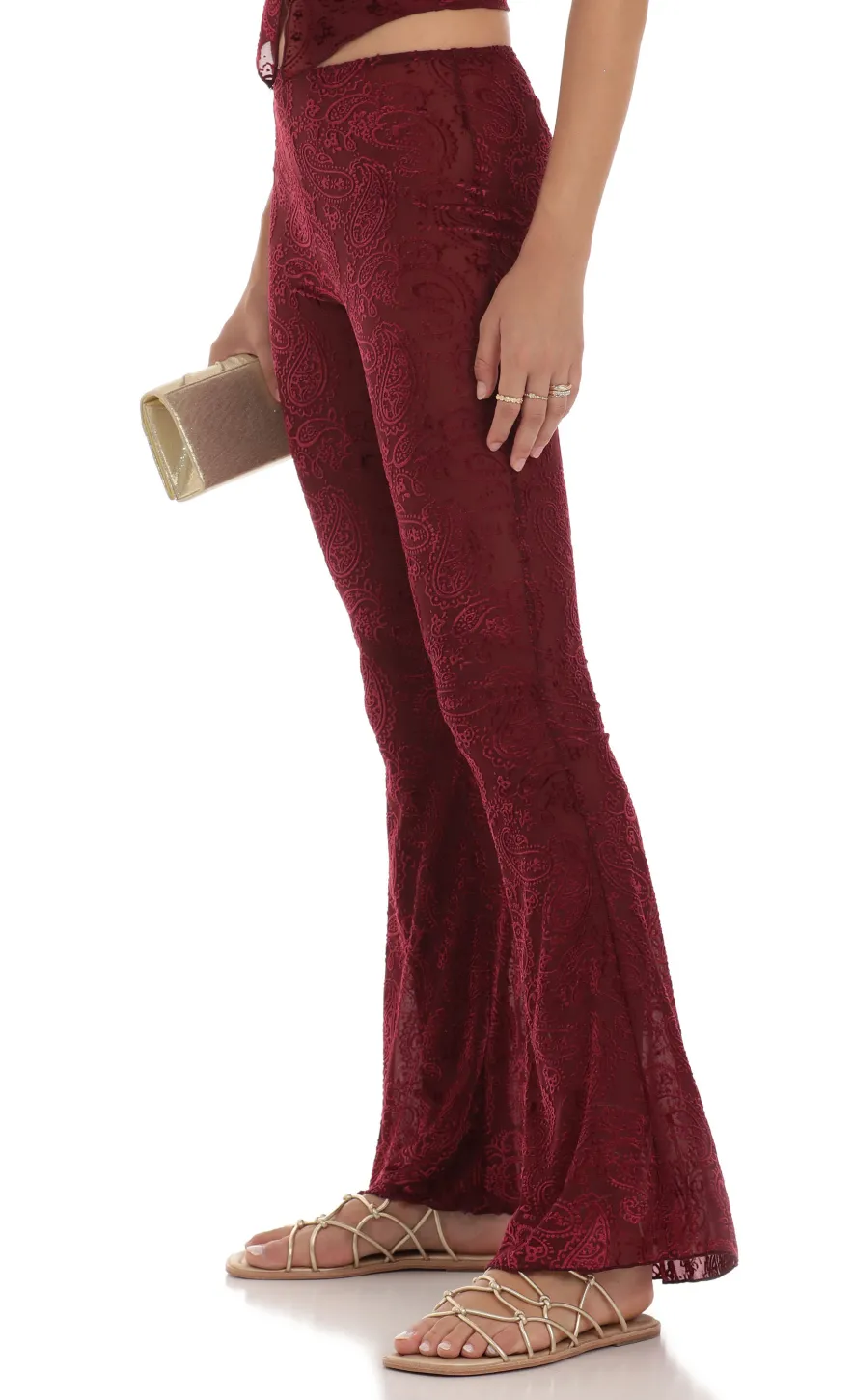 LUCY IN THE SKY Two-Piece Sets|Pants^Velvet Mesh Two Piece Set In Maroon