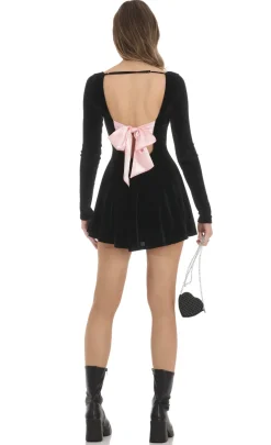 LUCY IN THE SKY Mini Dresses^Velvet Satin Pink Tie Dress In Black