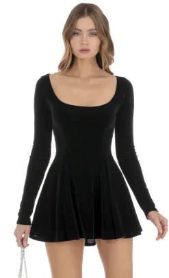 LUCY IN THE SKY Mini Dresses^Velvet Satin Pink Tie Dress In Black