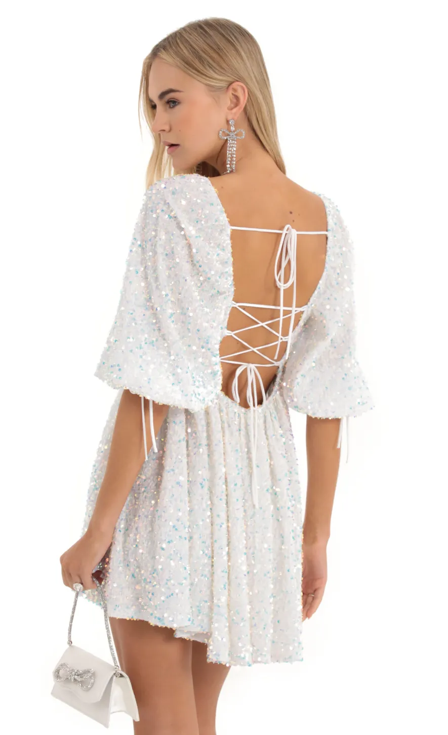 LUCY IN THE SKY Mini Dresses^Velvet Sequin Baby Doll Dress In White