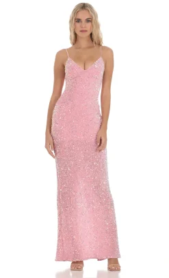 LUCY IN THE SKY Maxi Dresses^Velvet Sequin Back Bow Maxi Dress In Pink