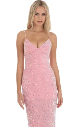 LUCY IN THE SKY Maxi Dresses^Velvet Sequin Back Bow Maxi Dress In Pink