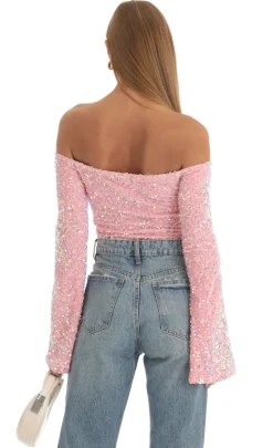 LUCY IN THE SKY Bodysuits^Velvet Sequin Bodysuit In Pink