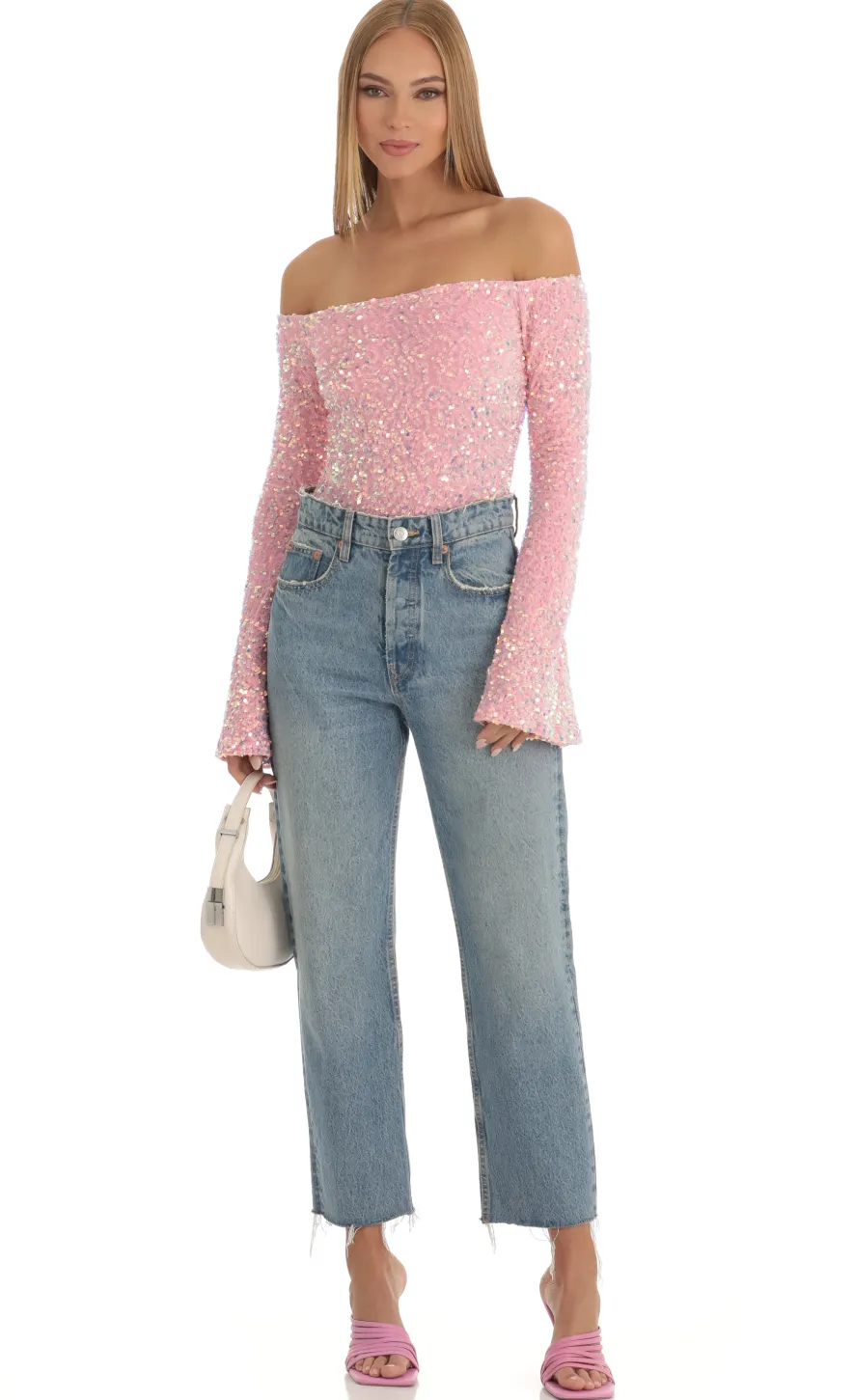 LUCY IN THE SKY Bodysuits^Velvet Sequin Bodysuit In Pink