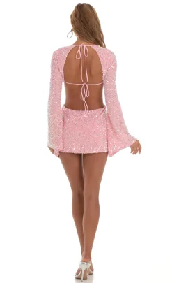 LUCY IN THE SKY Mini Dresses^Velvet Sequin Cutout Dress In Pink