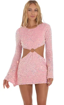LUCY IN THE SKY Mini Dresses^Velvet Sequin Cutout Dress In Pink