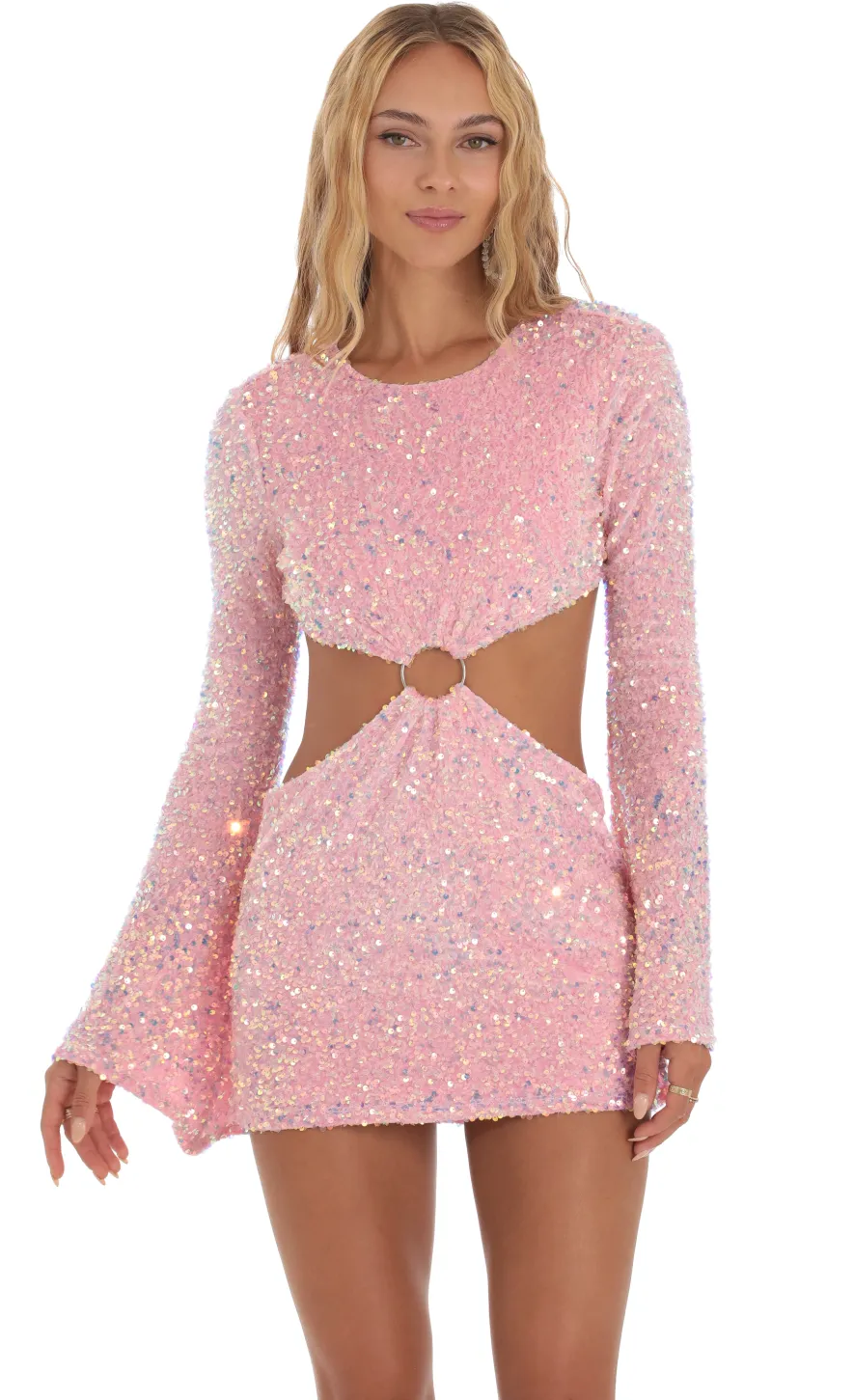 LUCY IN THE SKY Mini Dresses^Velvet Sequin Cutout Dress In Pink