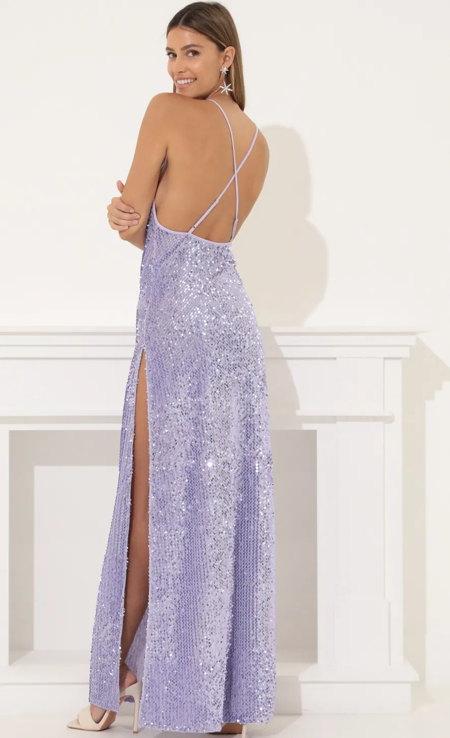 LUCY IN THE SKY Maxi Dresses^Velvet Sequin Maxi Dress In Purple