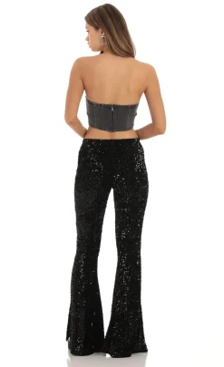 LUCY IN THE SKY Pants^Velvet Sequin Pants In Black