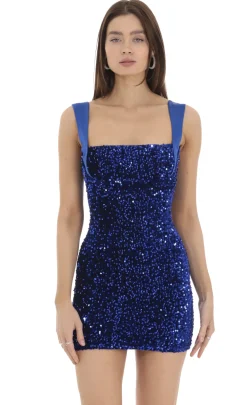 LUCY IN THE SKY Mini Dresses^Velvet Sequin Wide Strap Dress In Blue