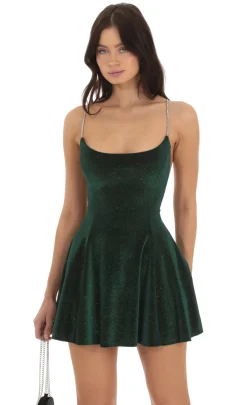 LUCY IN THE SKY Mini Dresses^Velvet Shimmer A-Line Dress In Green