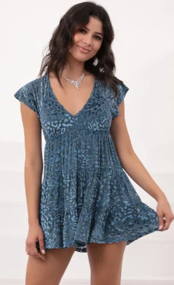 LUCY IN THE SKY Mini Dresses^Velvet Short Sleeve Babydoll Dress In Teal