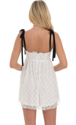 LUCY IN THE SKY Mini Dresses^Velvet Shoulder Ties Shimmer Babydoll Dress In White