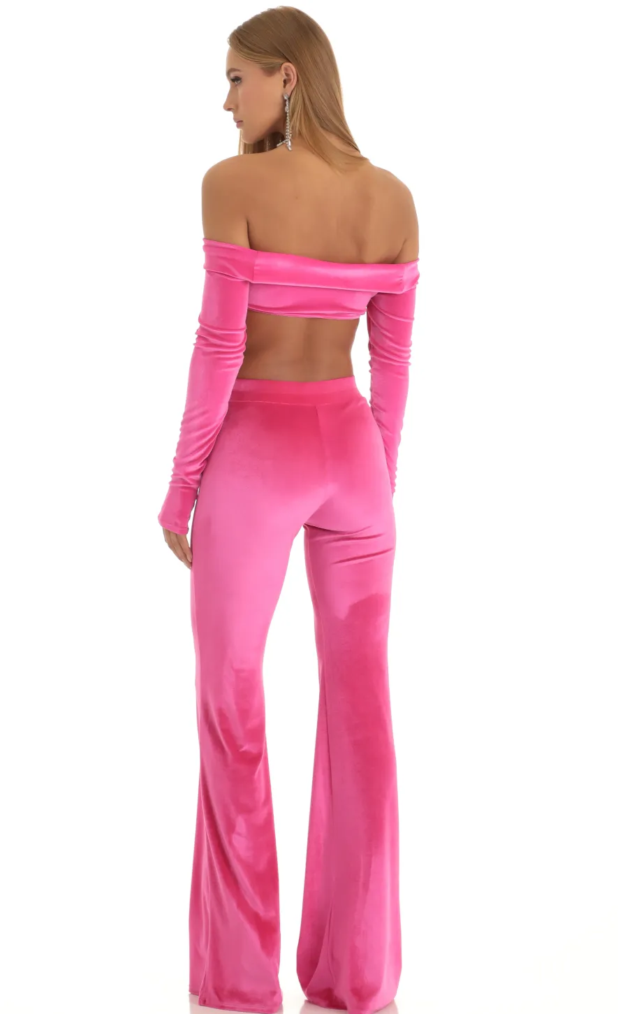 LUCY IN THE SKY Two-Piece Sets|Pants^Velvet Two Piece Pant Set In Hot Pink