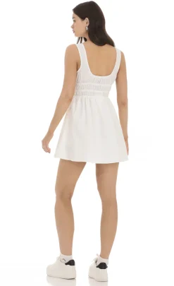 LUCY IN THE SKY Mini Dresses^V- Neck Linen Dress In White