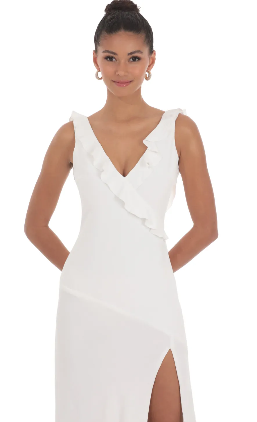 LUCY IN THE SKY Maxi Dresses^V-Neck Open Back Maxi Dress In White