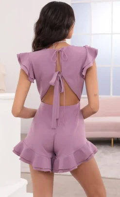 LUCY IN THE SKY Rompers^V-Neck Ruffle Romper In Mauve