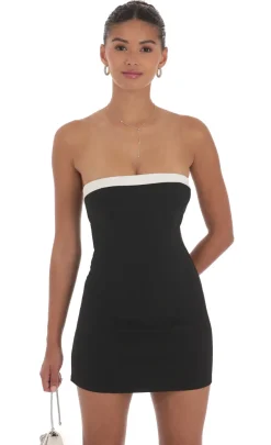 LUCY IN THE SKY Mini Dresses^White Trim Strapless Dress In Black