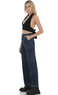 LUCY IN THE SKY Jeans^Wide Leg Cargo Jeans In Dark Denim