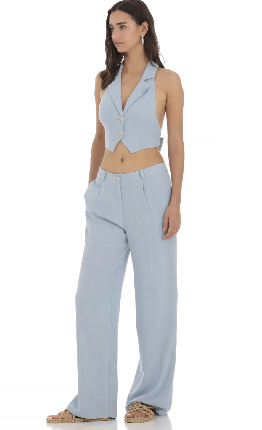LUCY IN THE SKY Pants^Wide Leg Linen Pants In Blue