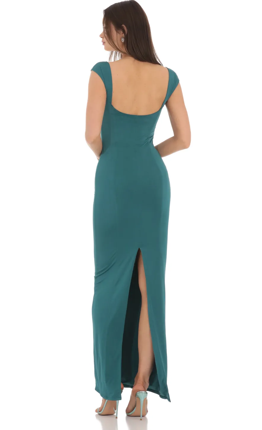 LUCY IN THE SKY Maxi Dresses^Wide Strap Bodycon Maxi Dress In Teal
