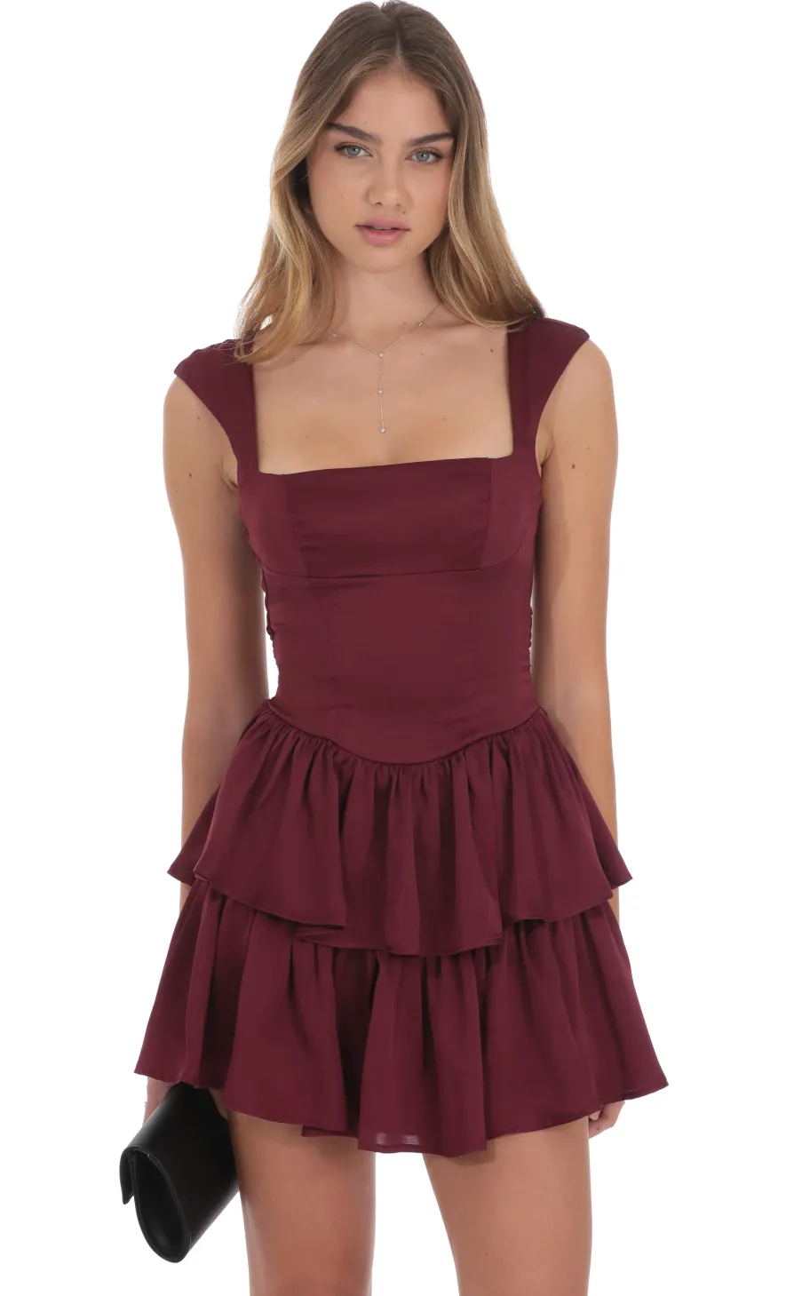 LUCY IN THE SKY Mini Dresses^Wide Strap Ruffle Dress In Burgundy