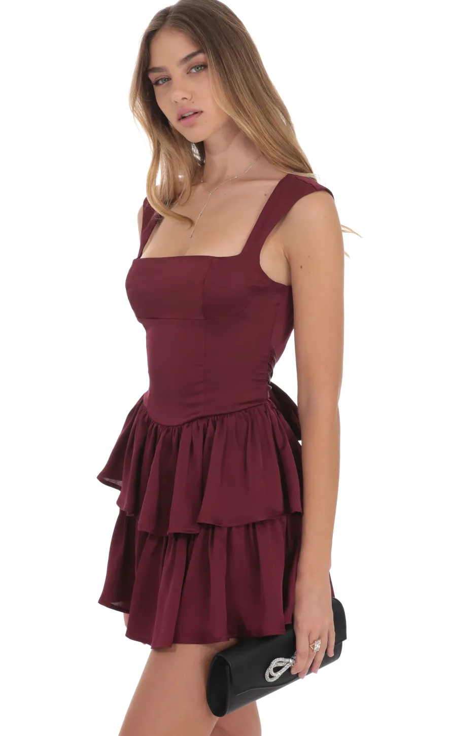 LUCY IN THE SKY Mini Dresses^Wide Strap Ruffle Dress In Burgundy