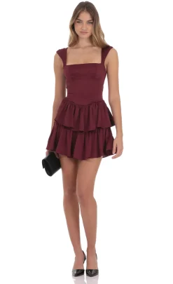 LUCY IN THE SKY Mini Dresses^Wide Strap Ruffle Dress In Burgundy