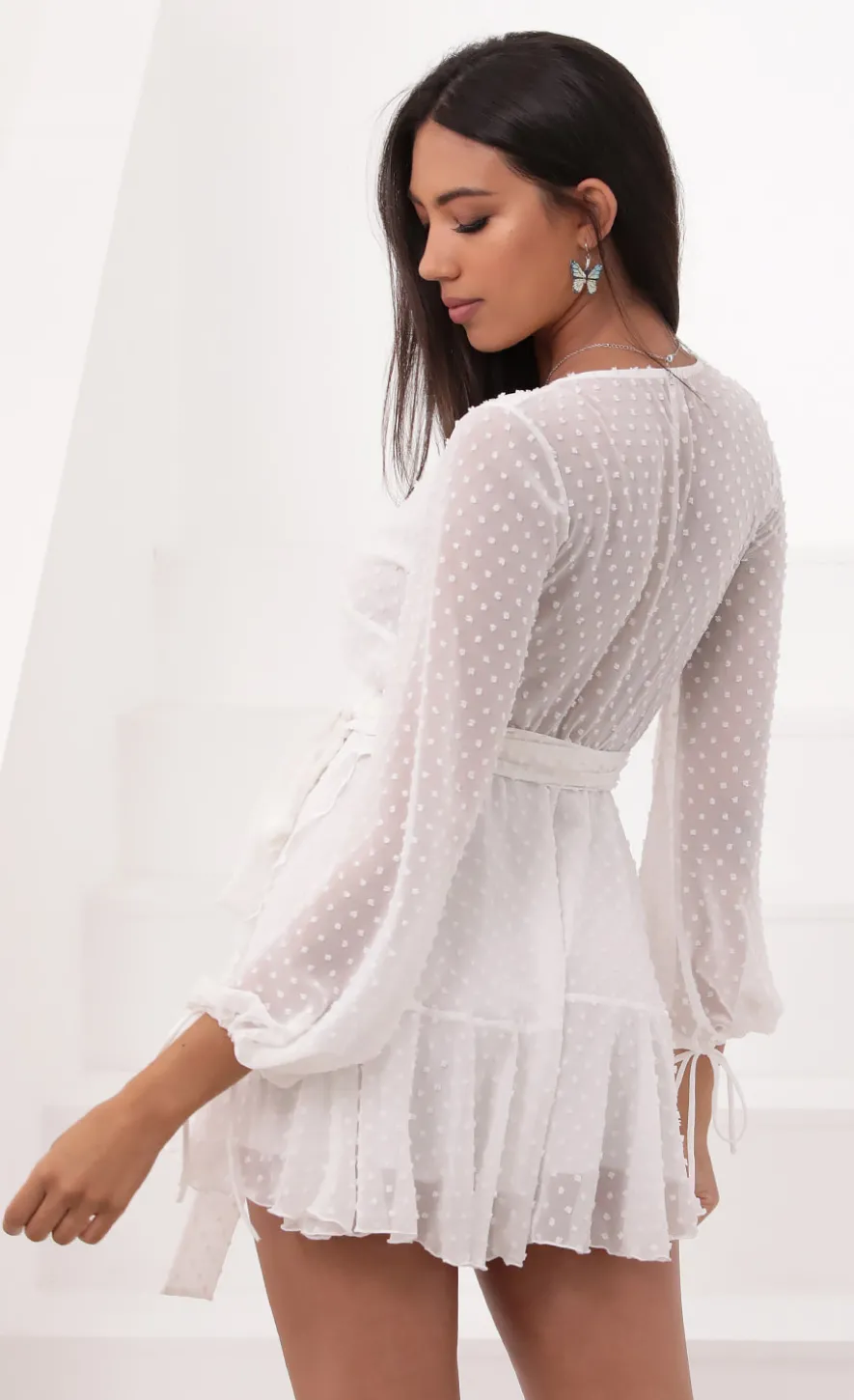 LUCY IN THE SKY Mini Dresses^Wrap Dress In Ivory Dotted Chiffon
