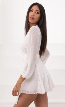 LUCY IN THE SKY Mini Dresses^Wrap Dress In Ivory Dotted Chiffon