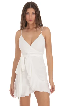 LUCY IN THE SKY Mini Dresses^Wrap Ruffle Dress In White